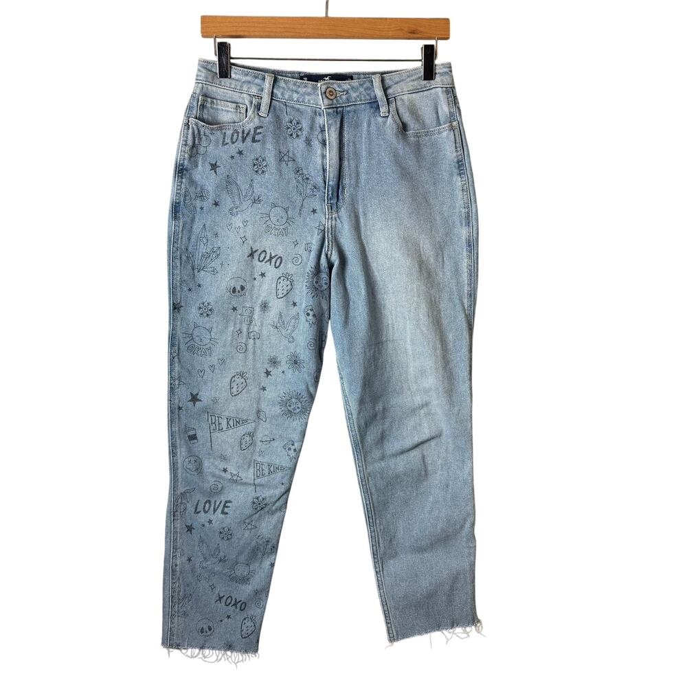 Hollister Ultra High Rise Mom Jeans Womens Size 28 Graphic Print Boho Hippie